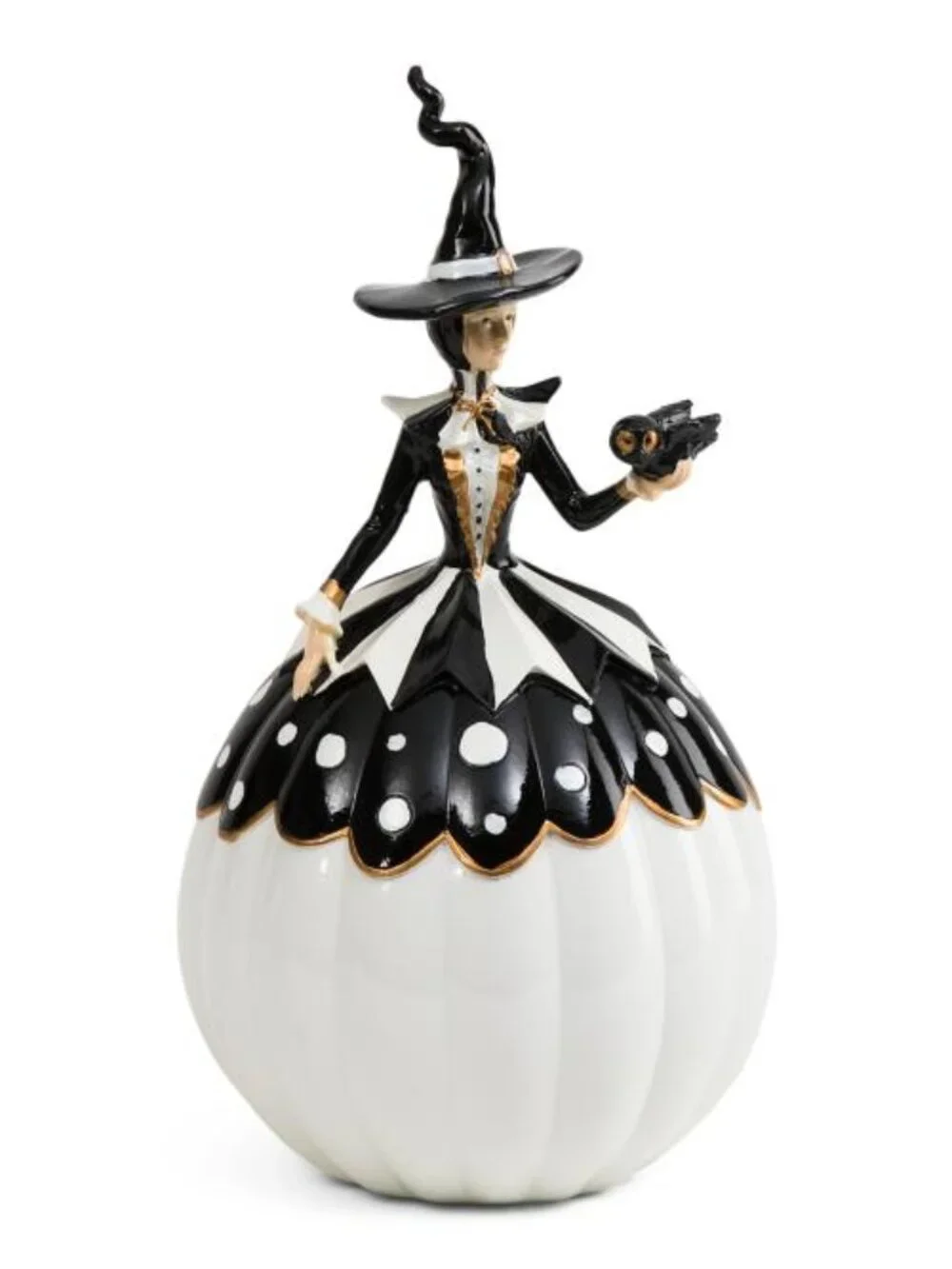 Bella Lux White & Black Pumpkin Witch Figurine - NIB